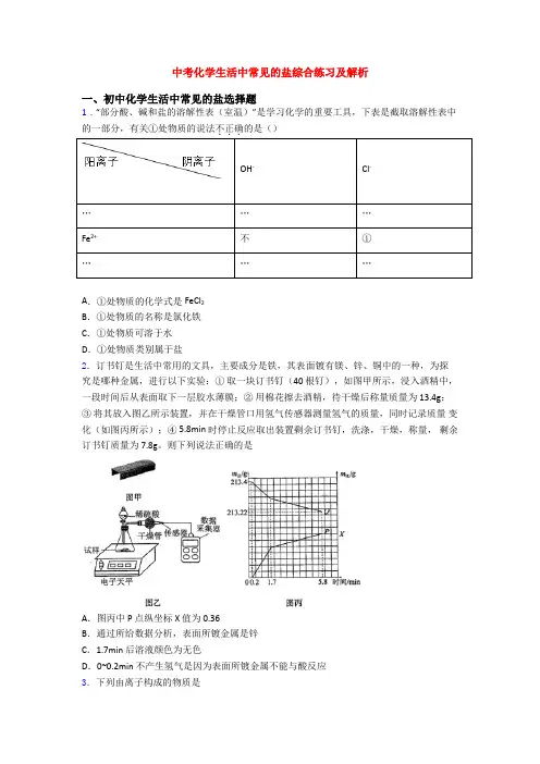 中考化学生活中常见的盐综合练习及解析