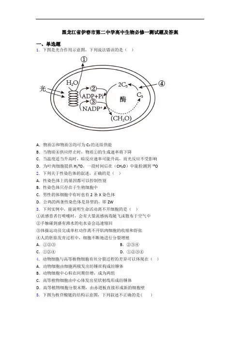 黑龙江省伊春市第二中学高中生物必修一测试题及答案