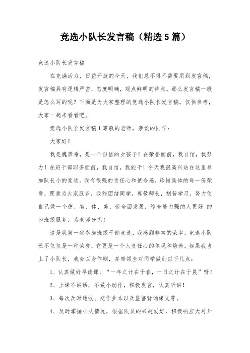 竞选小队长发言稿(精选5篇)