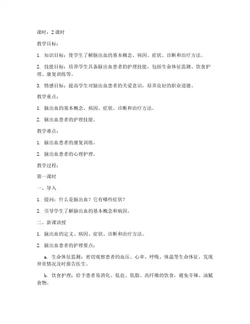 脑出血护理教案模板范文