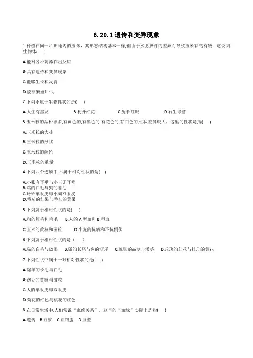 6.20.1遗传和变异现象(解析版)