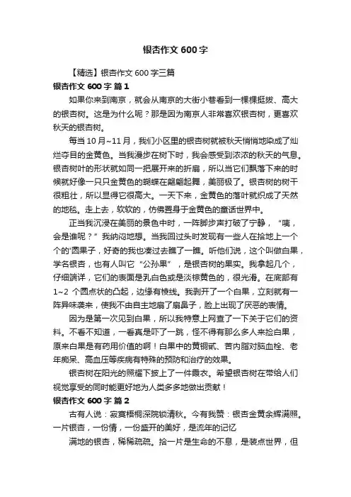 【精选】银杏作文600字三篇