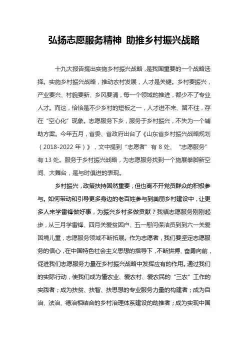 弘扬志愿服务精神 助推乡村振兴战略)