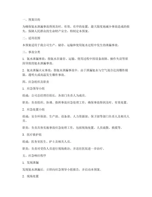 氨水泄漏事故预案范文