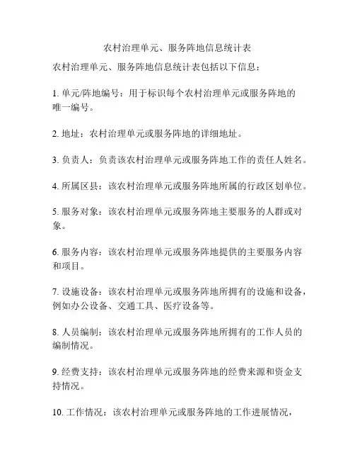 农村治理单元、服务阵地信息统计表