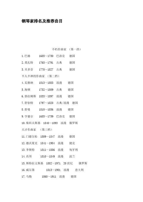 钢琴家排名及推荐曲目