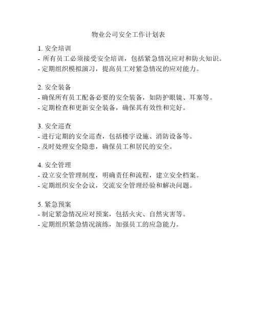 物业公司安全工作计划表
