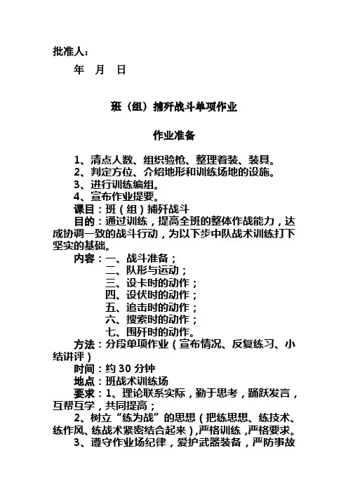班{组}捕歼战斗单项作业