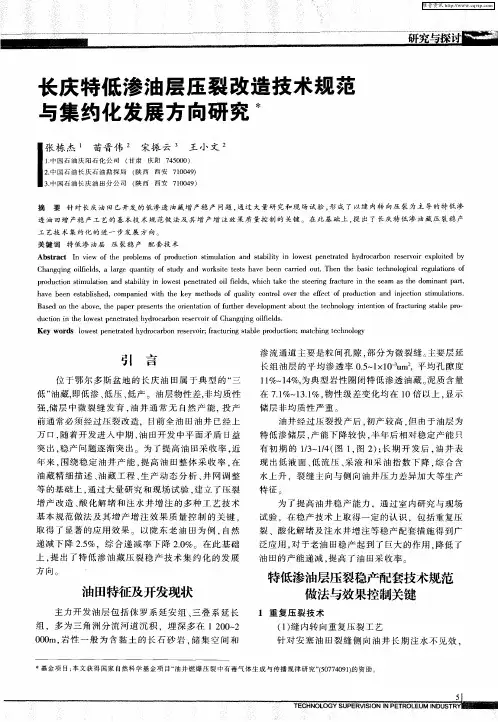 长庆特低渗油层压裂改造技术规范与集约化发展方向研究