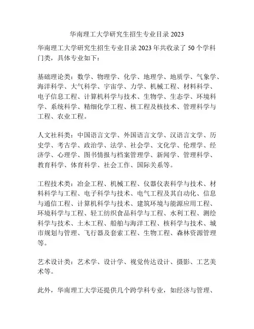 华南理工大学研究生招生专业目录2023