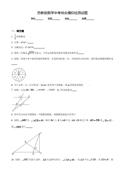苏教版中考综合模拟检测《数学试卷》含答案解析