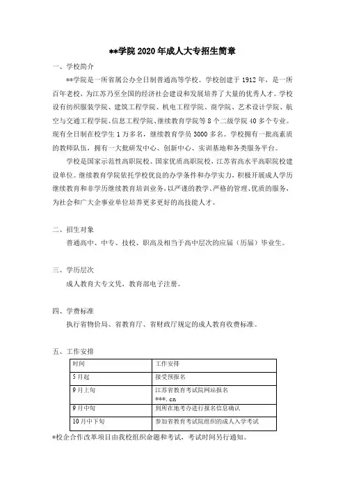 XX学院2020年成人大专招生简章【模板】