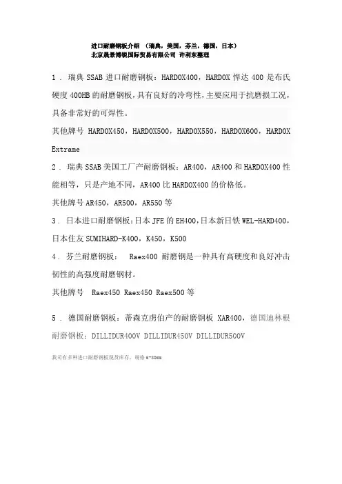 进口耐磨钢板介绍