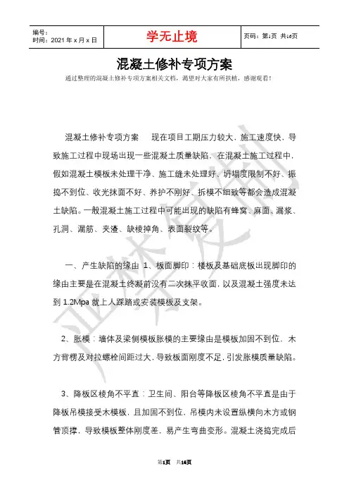混凝土修补专项方案(Word最新版)