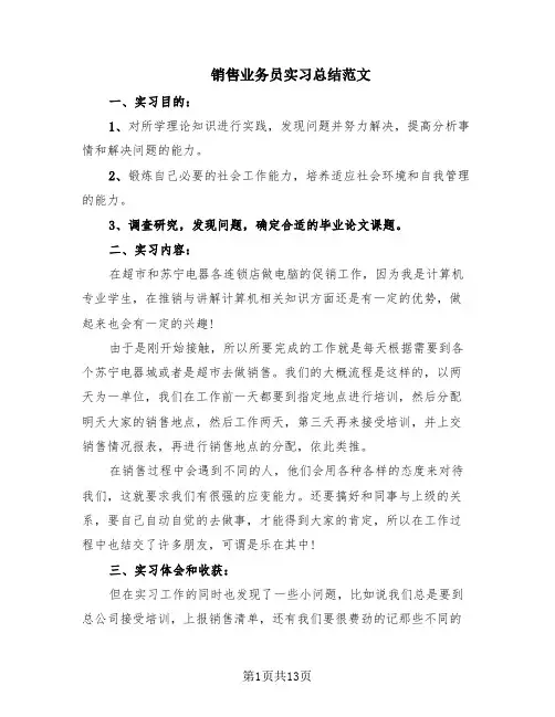 销售业务员实习总结范文(6篇)