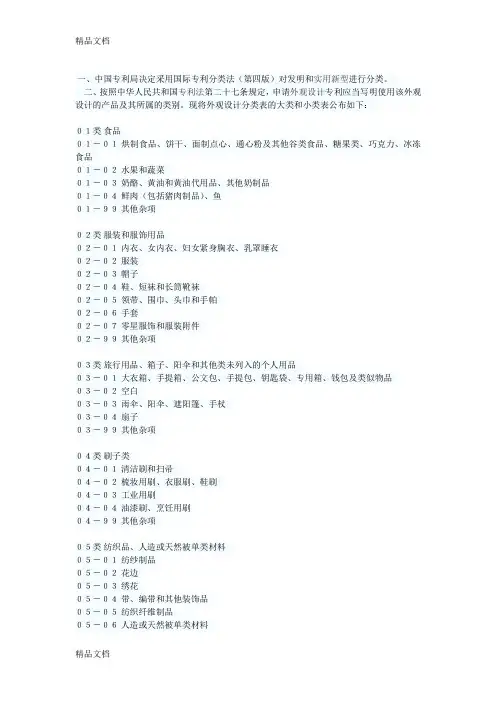(整理)中国外观专利分类表.