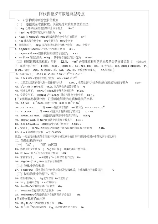 阿伏伽德罗常数题典型考点