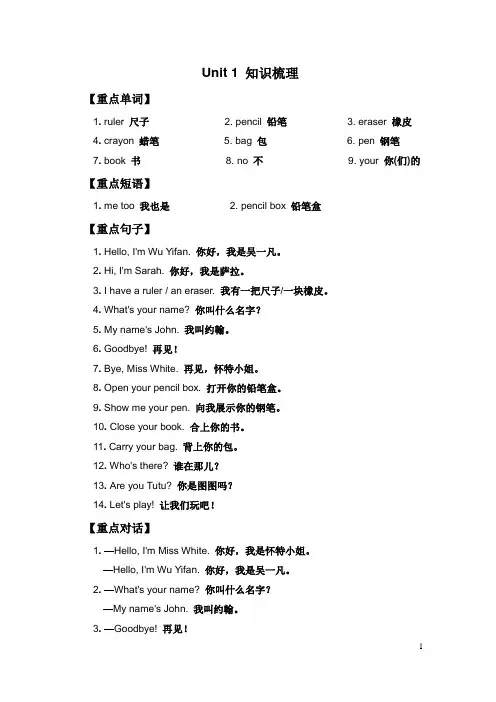 PEP人教版小学英语三年级下册单元知识梳理总结(全套)