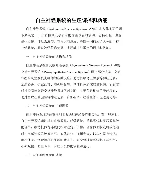 自主神经系统的生理调控和功能