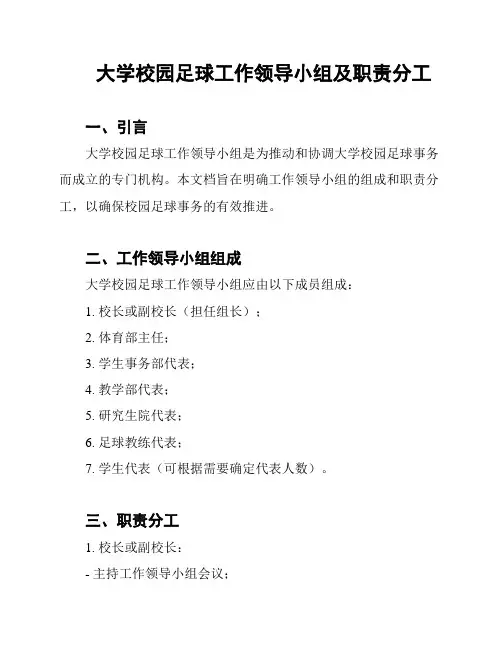 大学校园足球工作领导小组及职责分工