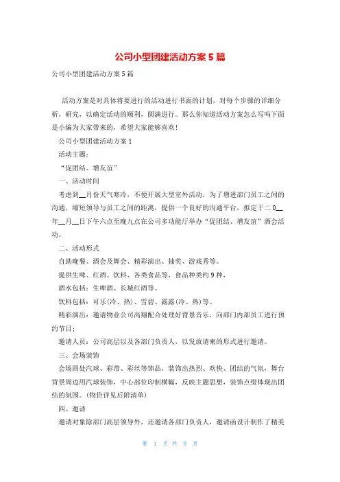 公司小型团建活动方案5篇