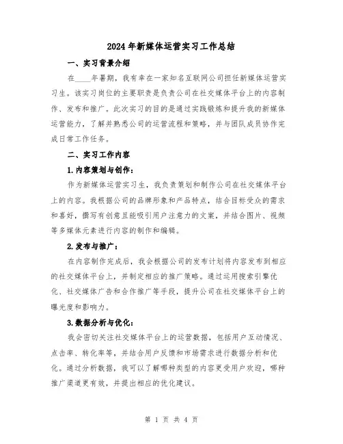 2024年新媒体运营实习工作总结（2篇）