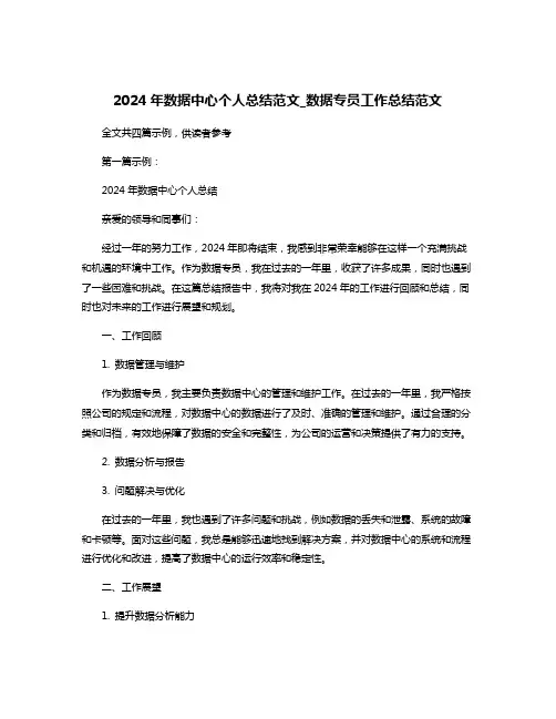 2024年数据中心个人总结范文_数据专员工作总结范文
