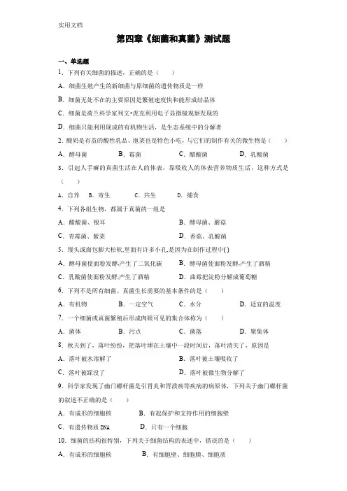 人教版生物八年级上第五单元第四章《细菌和真菌》测试题(含答案)
