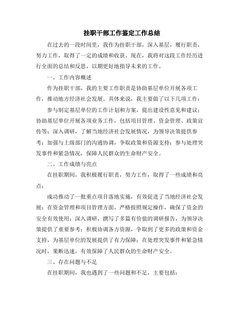 挂职干部工作鉴定工作总结