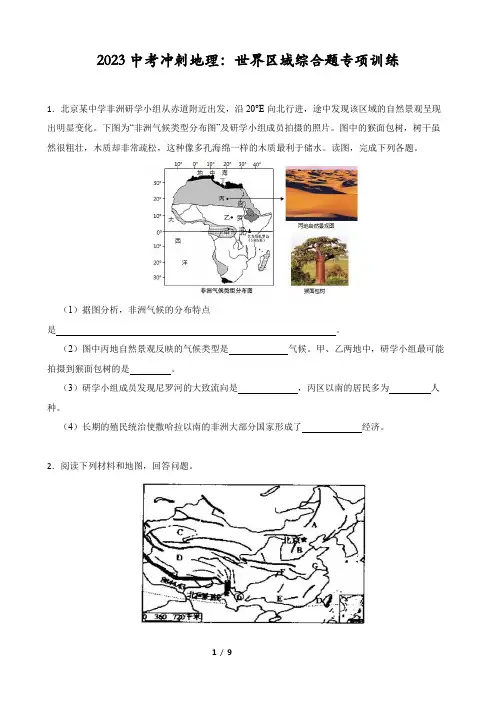 2023年中考地理复习：世界区域综合题专项训练 (1)
