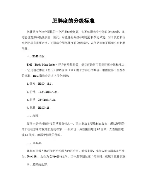 肥胖度的分级标准