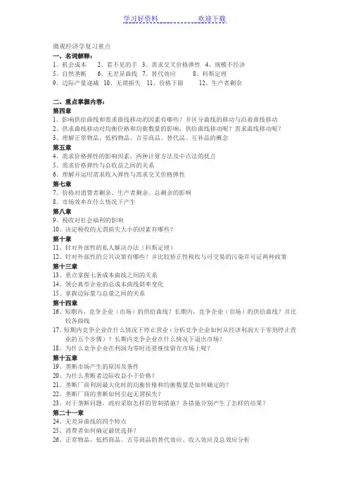 微观经济学复习重点
