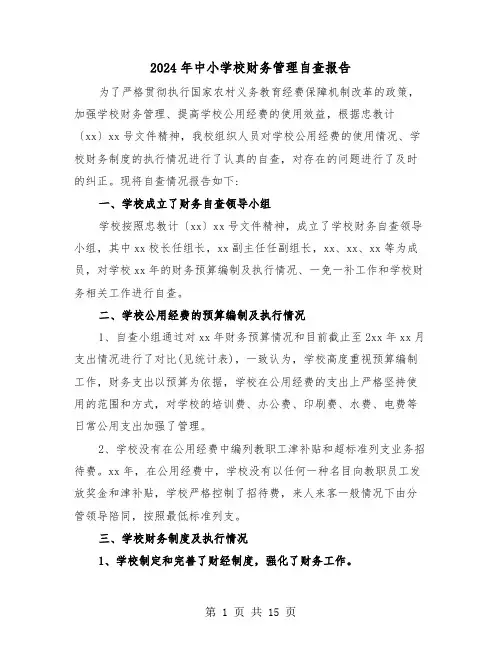 2024年中小学校财务管理自查报告(五篇)