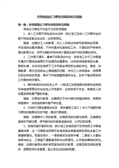 各班组岗位习惯性违规及防范措施