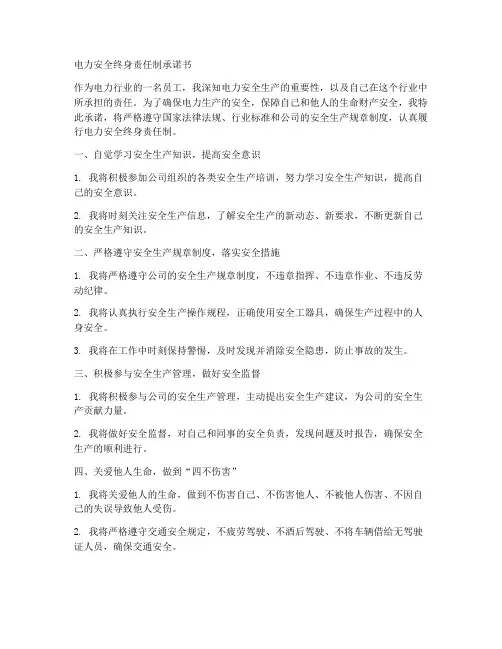电力安全终身责任制承诺书