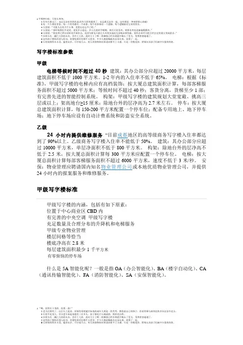 写字楼标准参数
