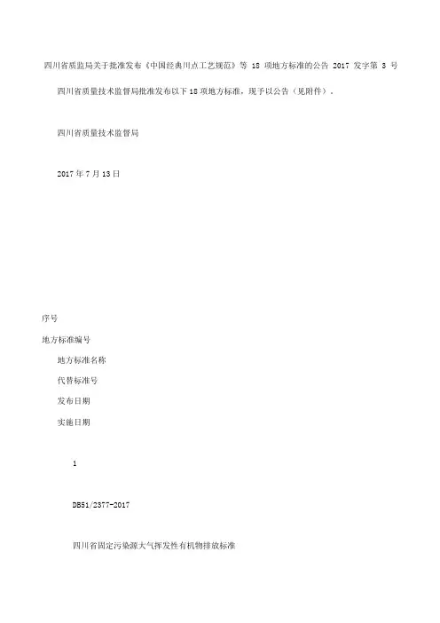 四川省质监局关于批准发布《中国经典川点工艺规范》等项地方标准的公告 发字第号