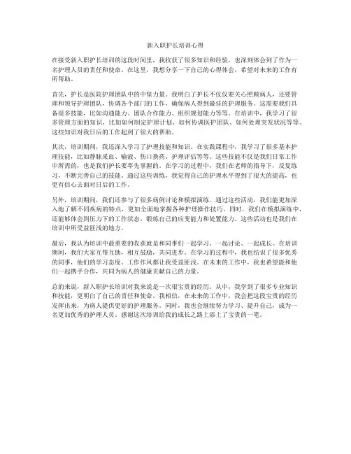 新入职护长培训心得