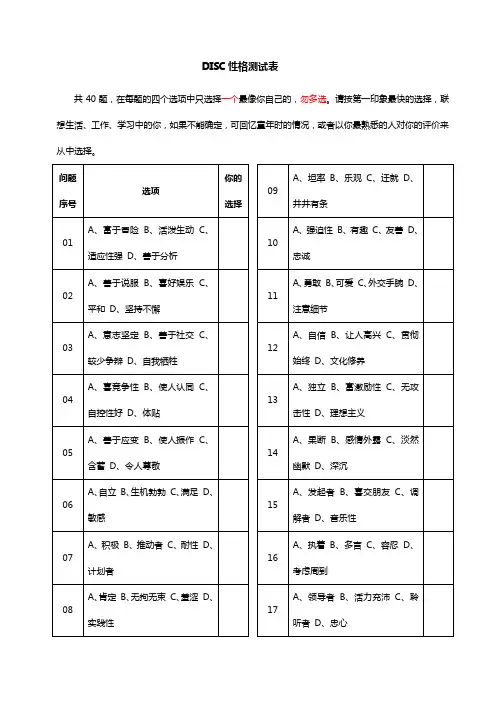 (完整版)DISC性格测试表