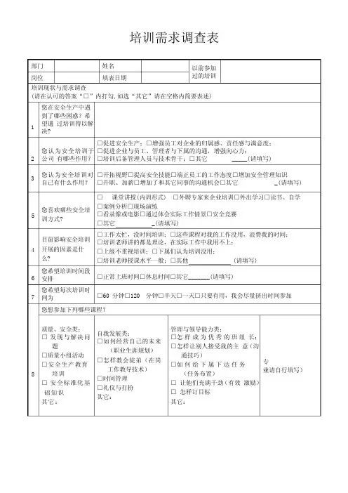 2.安全培训教育需求记录