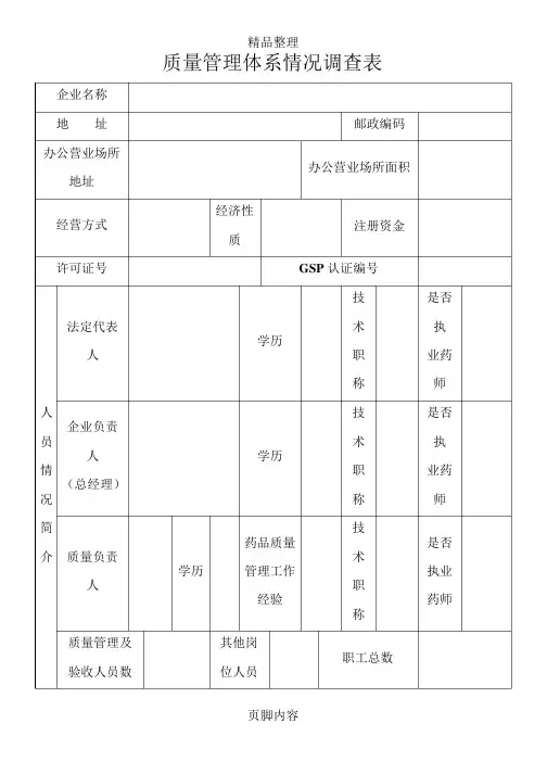 质量体系调查表模板(空)
