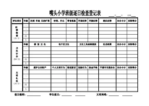 小学学生值日逐日检查登记表