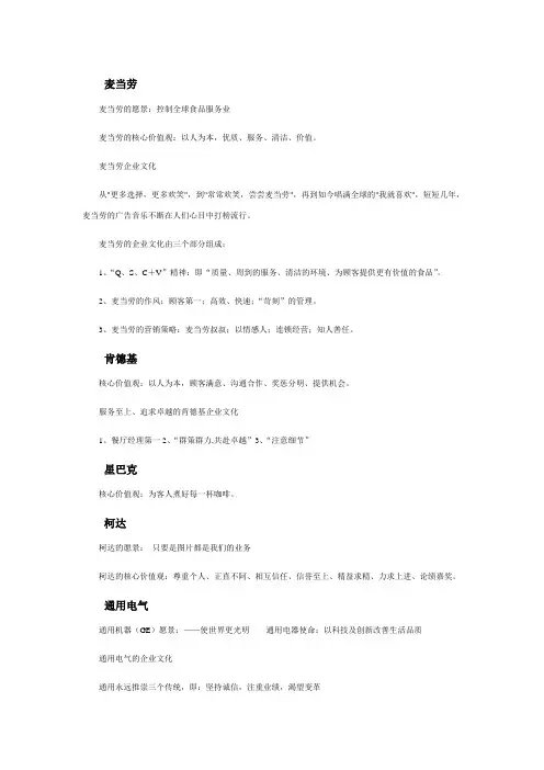 国际国内著名企业使命、愿景、价值观