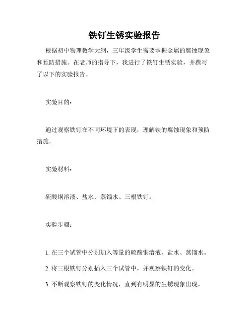 铁钉生锈实验报告