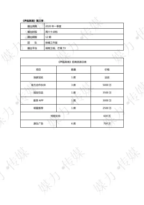 湖南卫视《声临其境》第三季广告招商资源—媒力·传媒