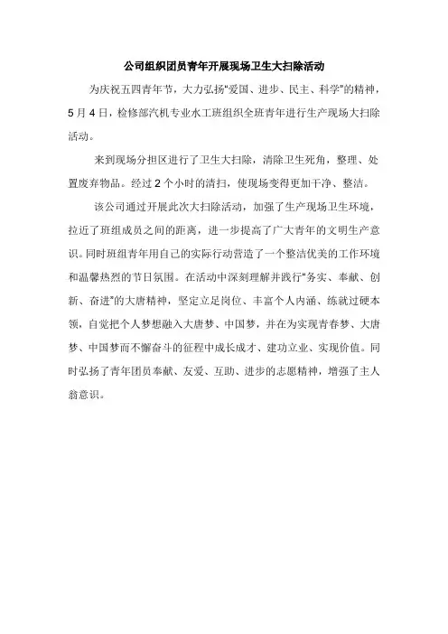 公司组织团员青年开展现场卫生大扫除活动
