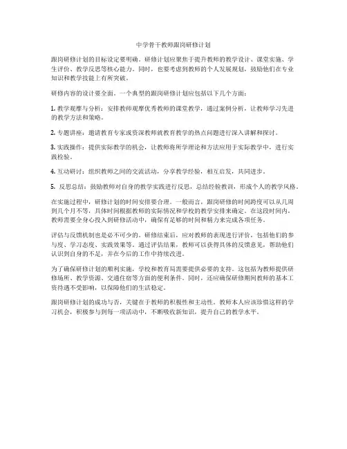 中学骨干教师跟岗研修计划
