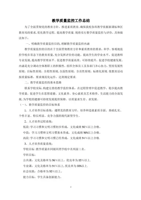 教学质量监控与评价工作总结
