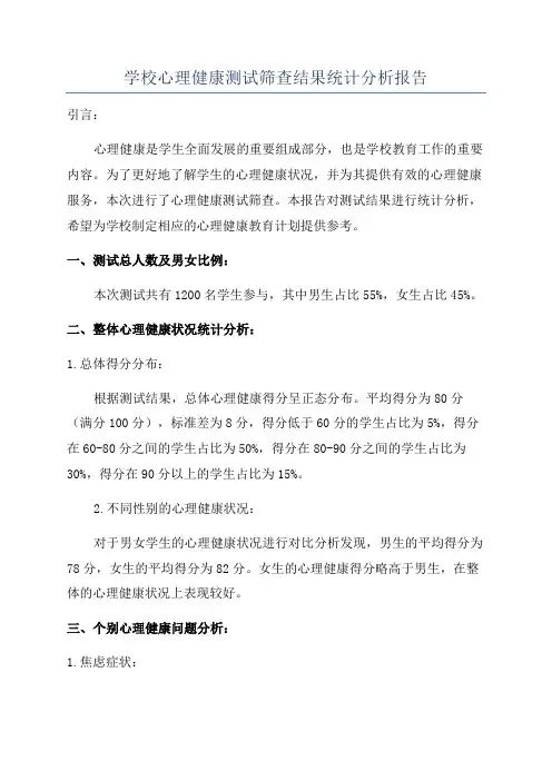 学校心理健康测试筛查结果统计分析报告