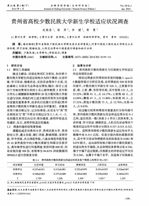 贵州省高校少数民族大学新生学校适应状况调查